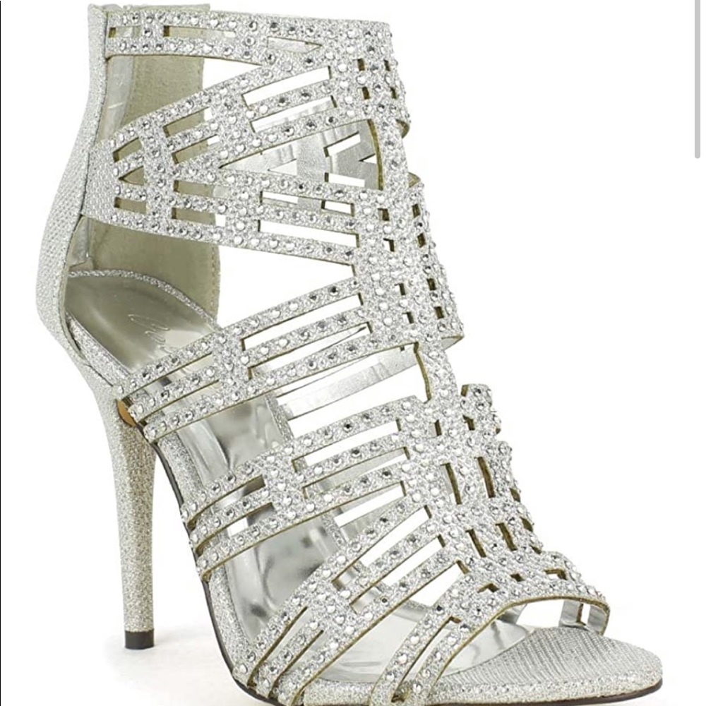 Celeste Embellished Laser Cut Silver High Heel